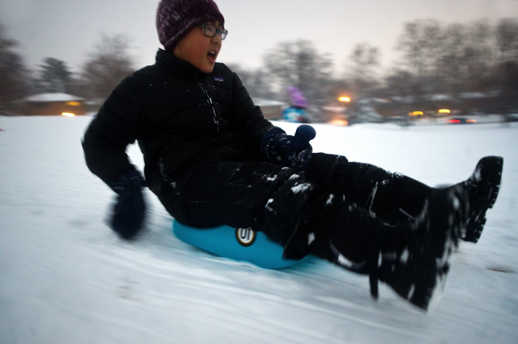 Fresh snow sledding